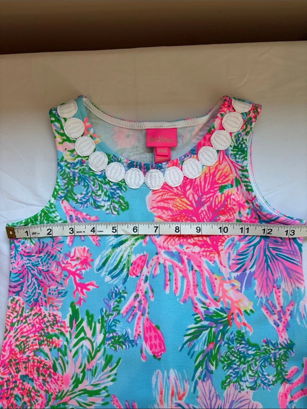 Lilly Pulitzer Girls Tropical Shift Dress in Aqua Pink- size M (6/7)